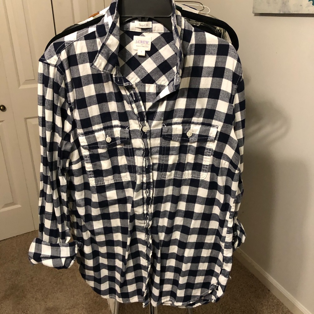 J.Crew Navy & White Buffalo Check Shirt Small